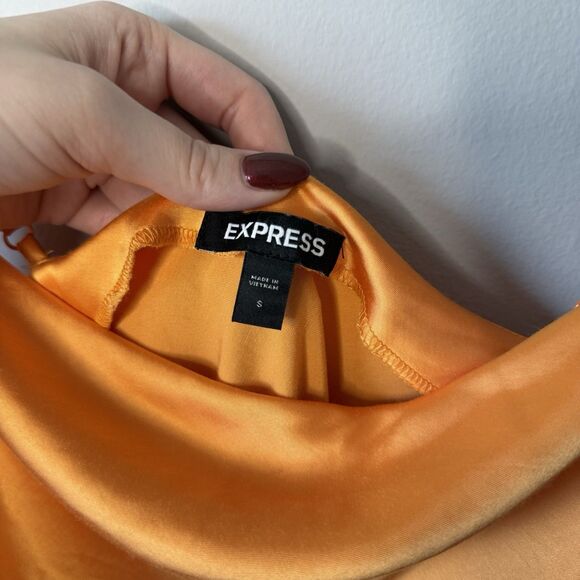 Express Honey Yellow Satin Cowl Neck Midi Slip Dress Size Small - Picture 7 of 7